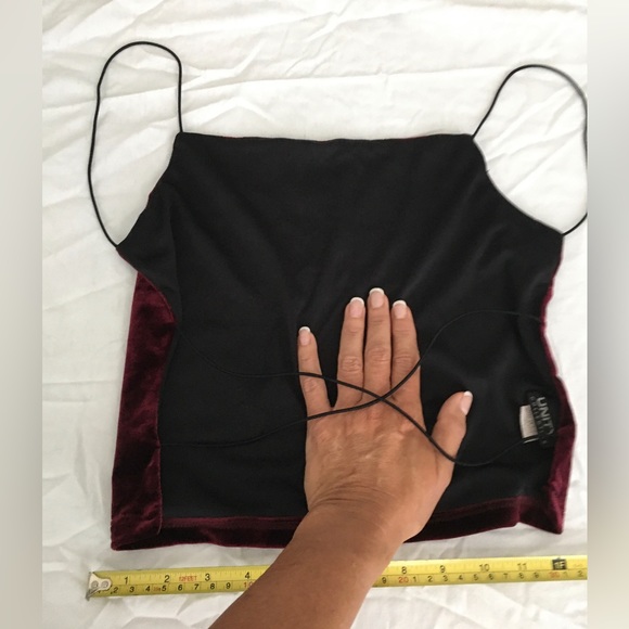90’s Unity burgundy/black velvet backless crop top - Picture 2 of 7